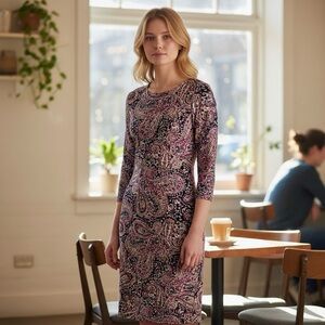 J. Jill Paisley Midi Dress in Pink and Black